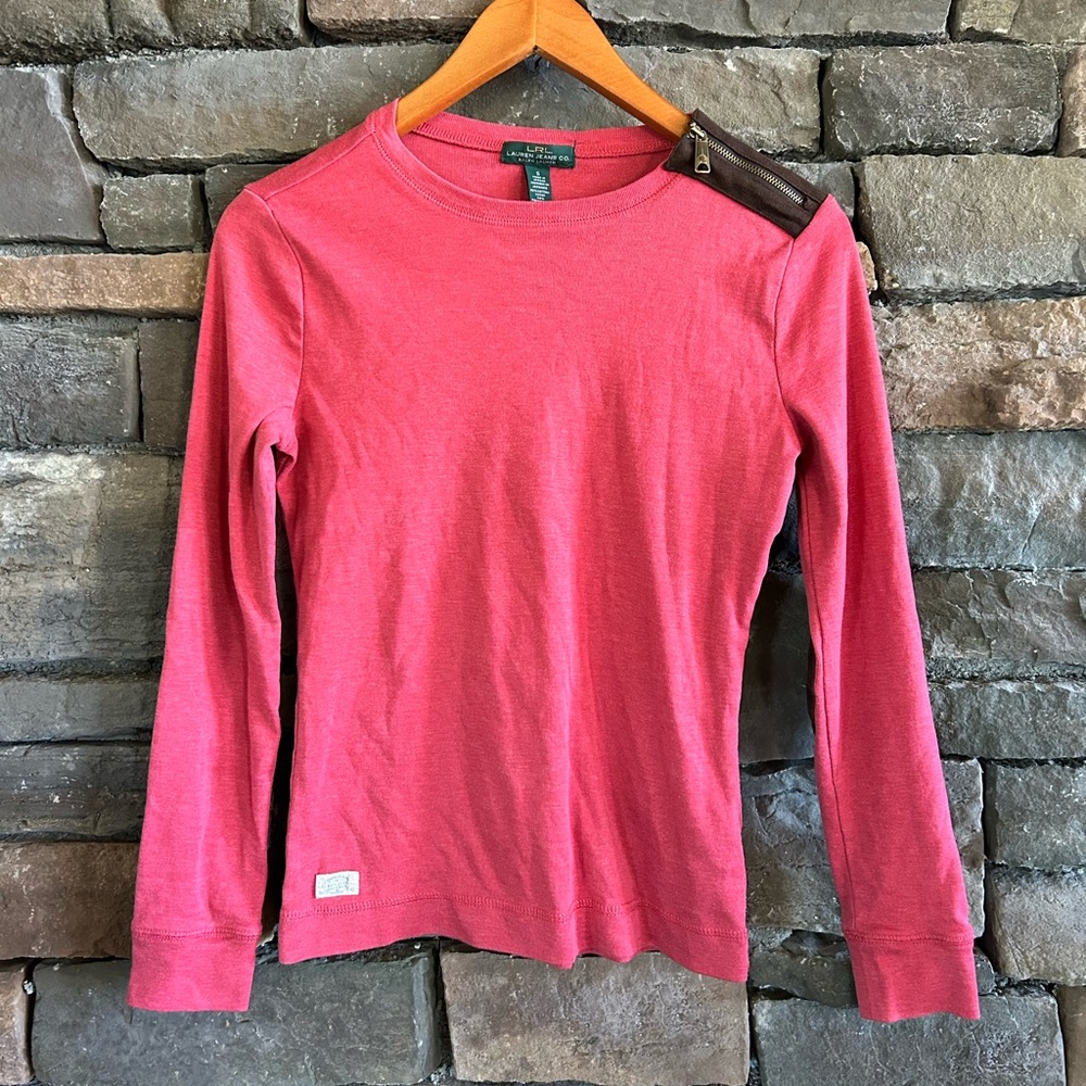 Ralph Lauren Preppy Apple Red Fall Elbow Patch Long Sleeve Thermal Tee Women’s S